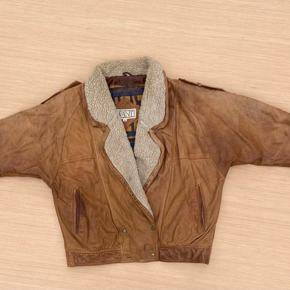Vintage Avanti Leather Sherpa Bomber Jacket Sz M